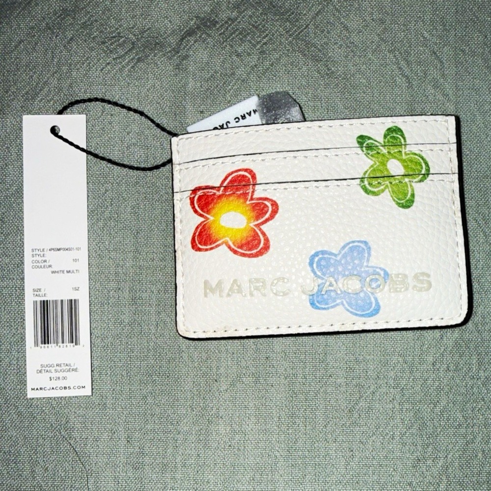 Marc Jacobs White Leather Floral Card Case ID/Document Holder for Women